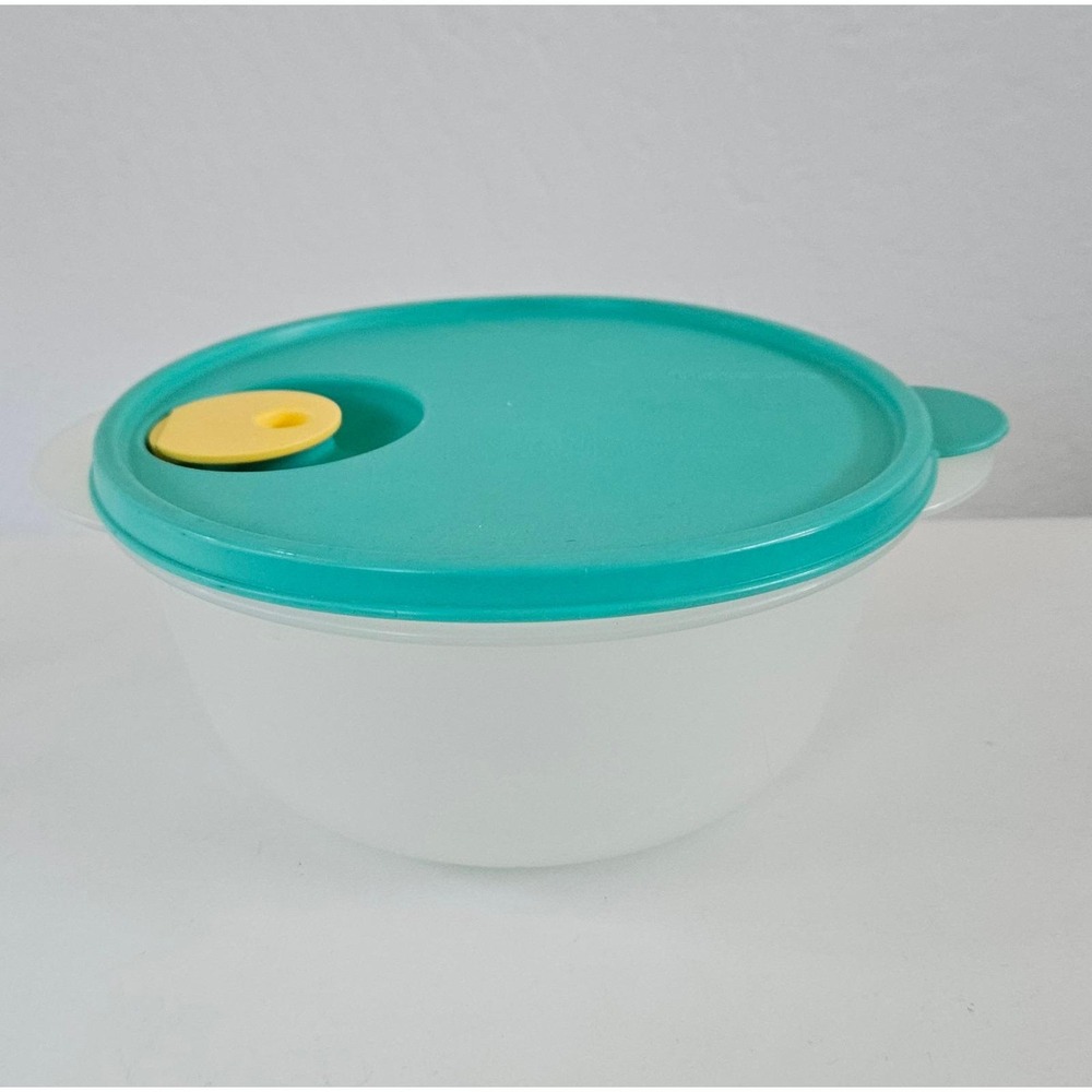 Vtg Tupperware CrystalWave 1.5L Microwave Bowl Teal Vented Lid 6.25 Cups #2641